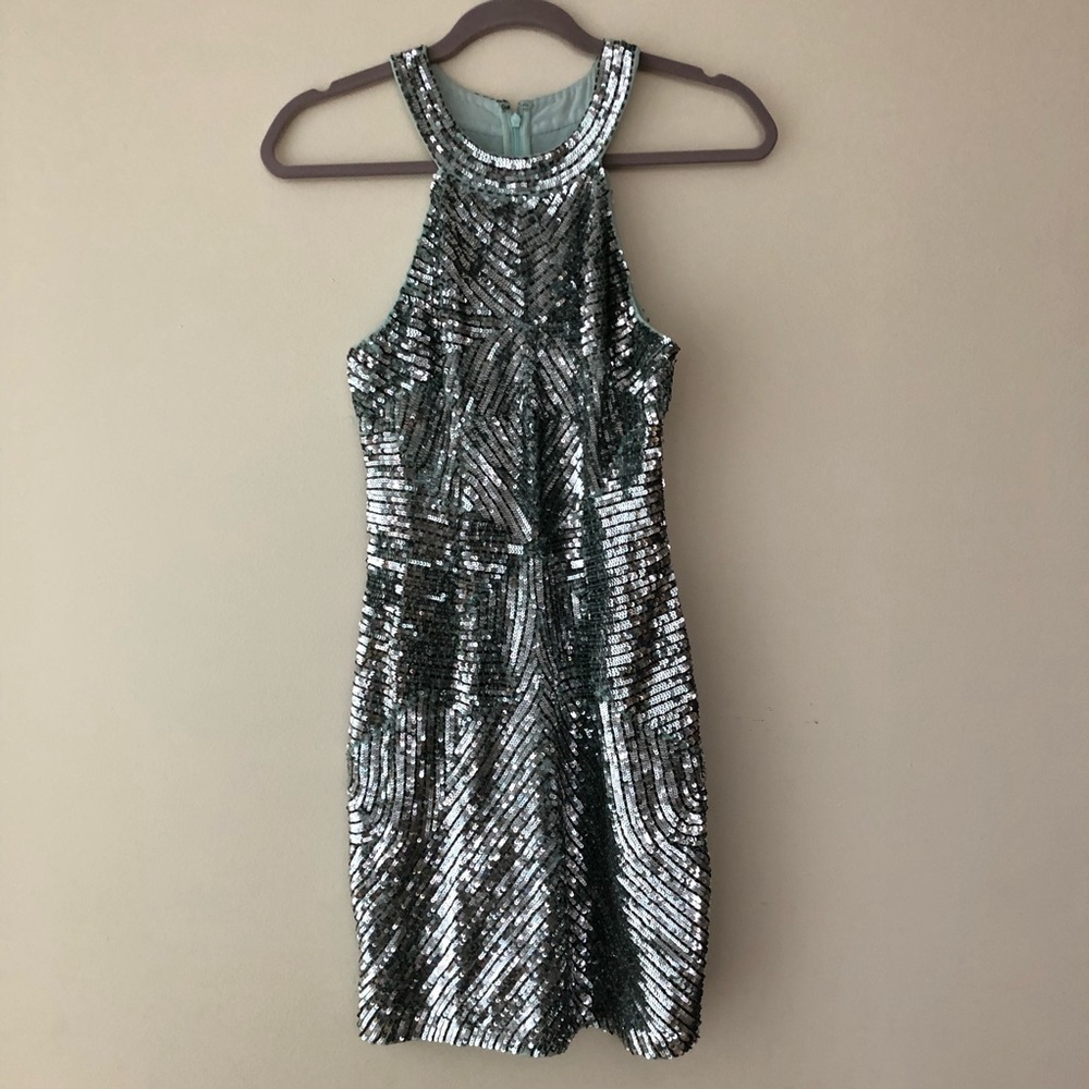 Evernew Silver Sequin Cocktail Mini Dress